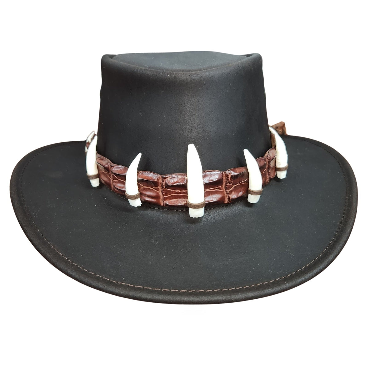 Jacaru 1058 Wallaroo Bovine Leather Hat - Real Crocodile Hatband & Teeth (Made in Australia)