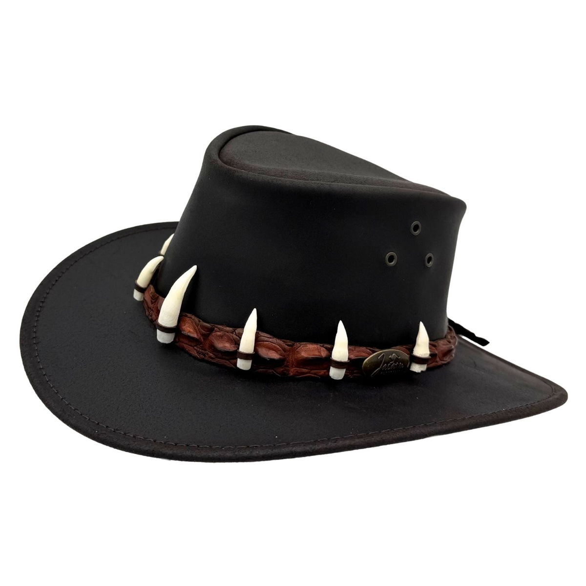 Jacaru 1058 Wallaroo Bovine Leather Hat - Real Crocodile Hatband & Teeth (Made in Australia)