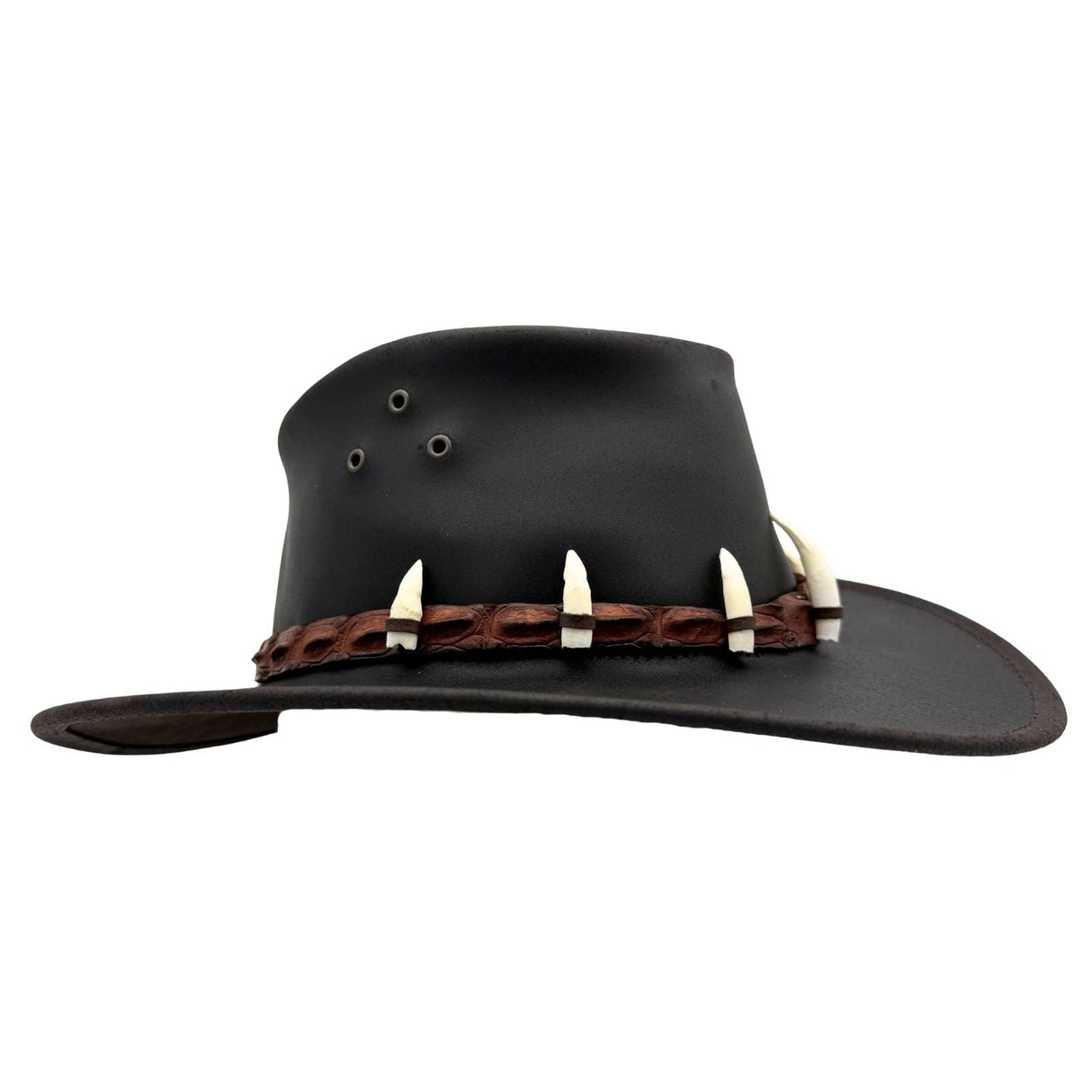 Jacaru 1058 Wallaroo Bovine Leather Hat - Real Crocodile Hatband & Teeth (Made in Australia)