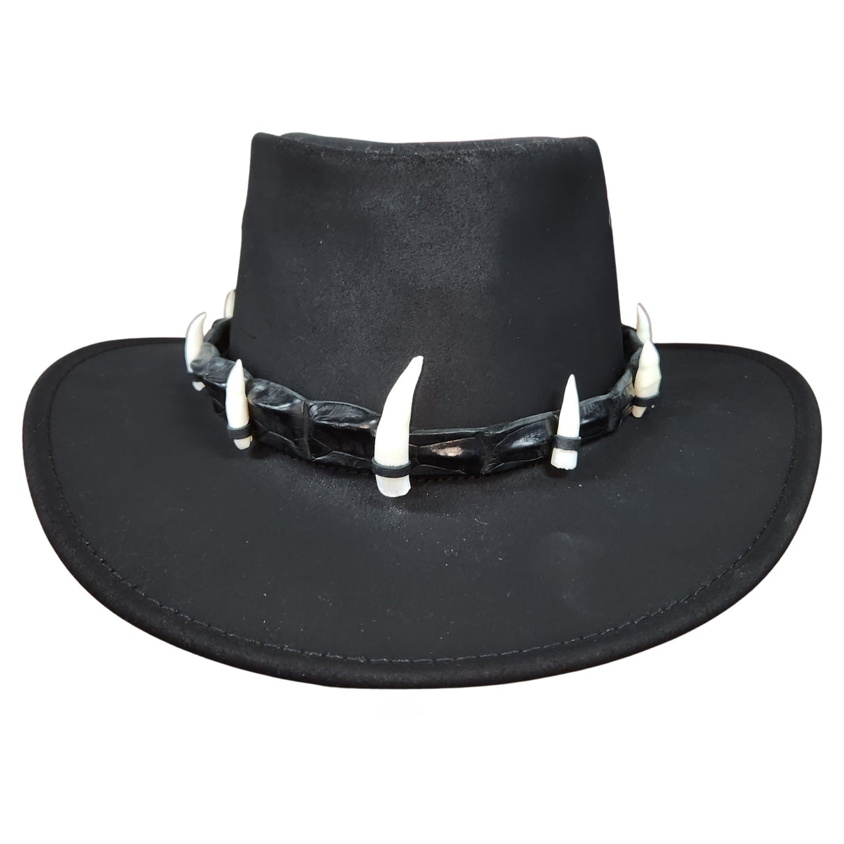 Jacaru 1058 Wallaroo Bovine Leather Hat - Real Crocodile Hatband & Teeth (Made in Australia)