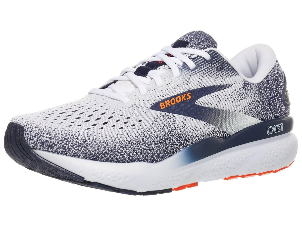 Mens Brooks Ghost 16 Running Shoes in White/Peacoat/Orange – Size 9