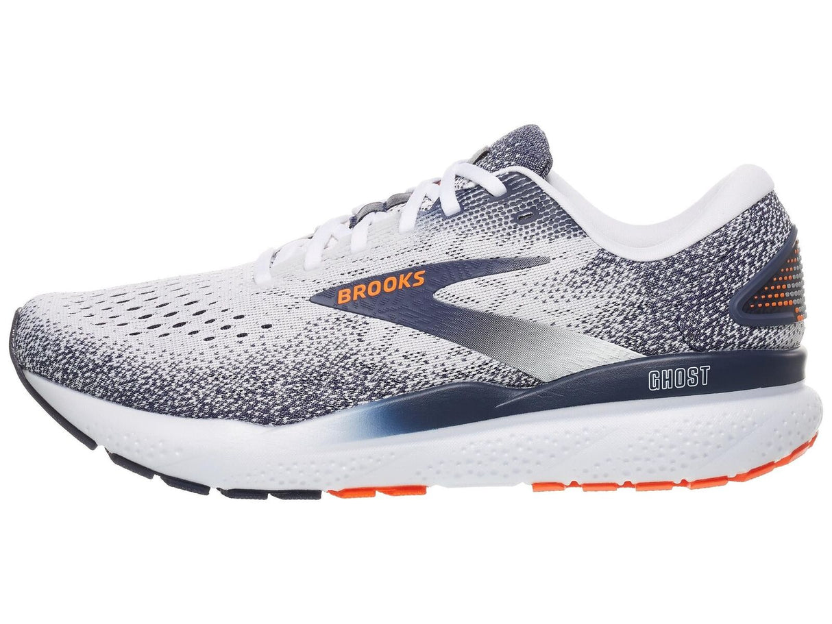 Mens Brooks Ghost 16 Running Shoes in White/Peacoat/Orange – Size 9