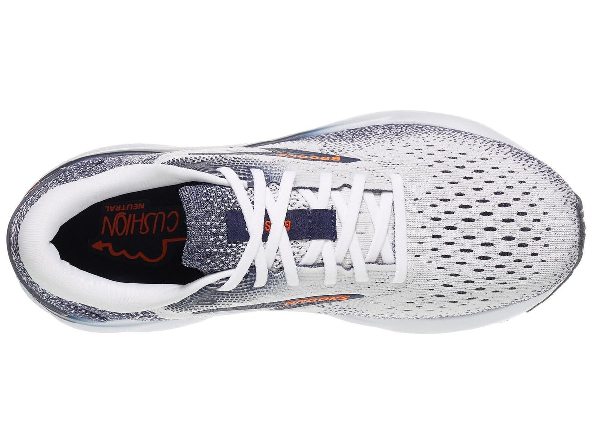Mens Brooks Ghost 16 Running Shoes in White/Peacoat/Orange – Size 8.5