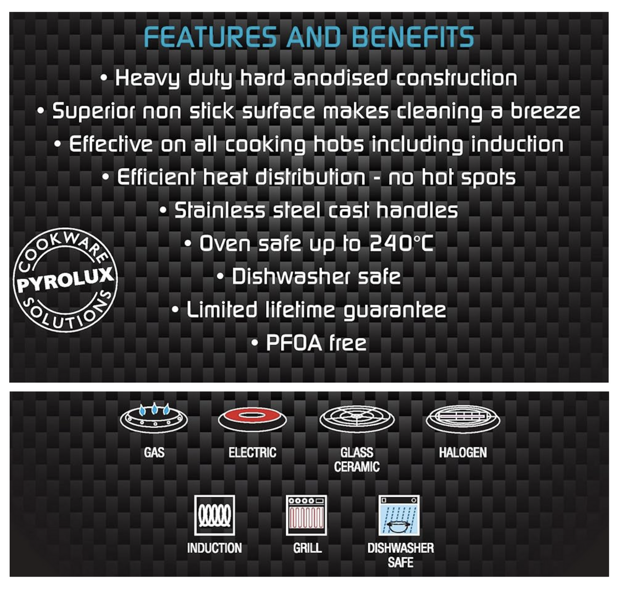 Pyrolux HA+ Induction 3-Piece Double Roast Grill Set with Silicon Lid in Black