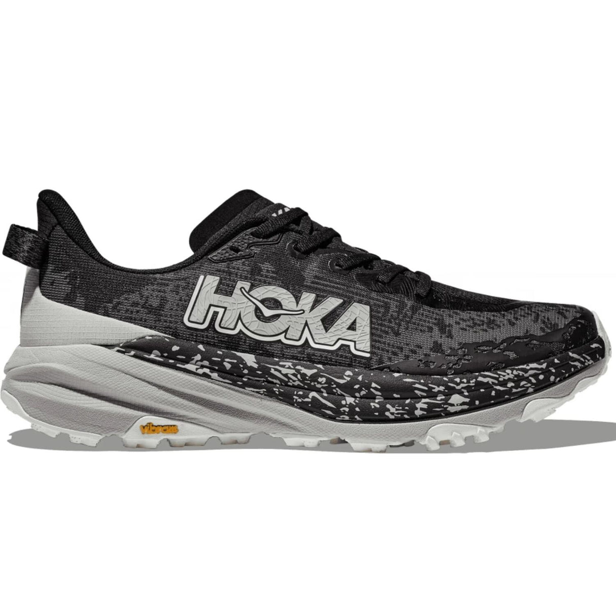 Hoka Speedgoat 6 Men’s Trail Running Shoes Vibram Megagrip CMEVA in Black/Stardust