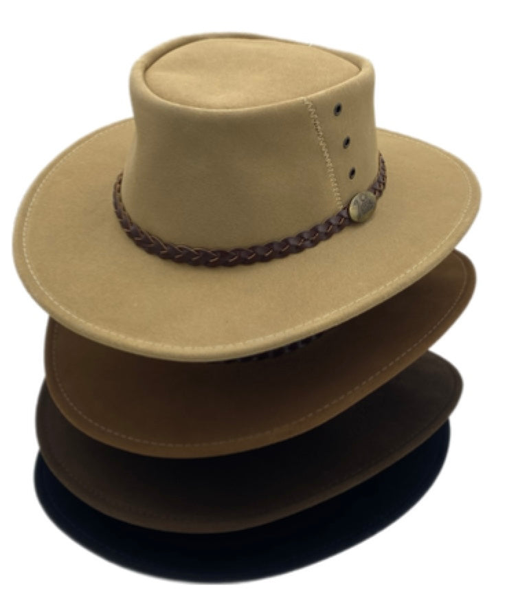 Jacaru 1154 Kookaburra Suede Leather Hat - Water Resistant & UPF 50+ (Made in Australia)