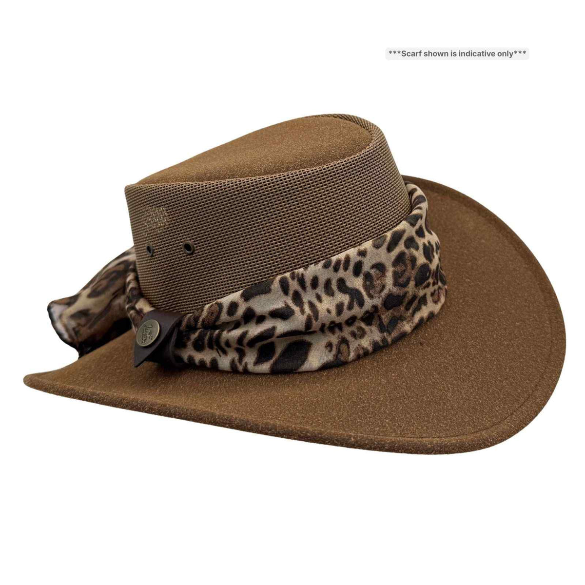 Jacaru 1023 Horizon Womens Vegan Leather Breeze Hat with Scarf - Mesh Crown (Made in Australia)