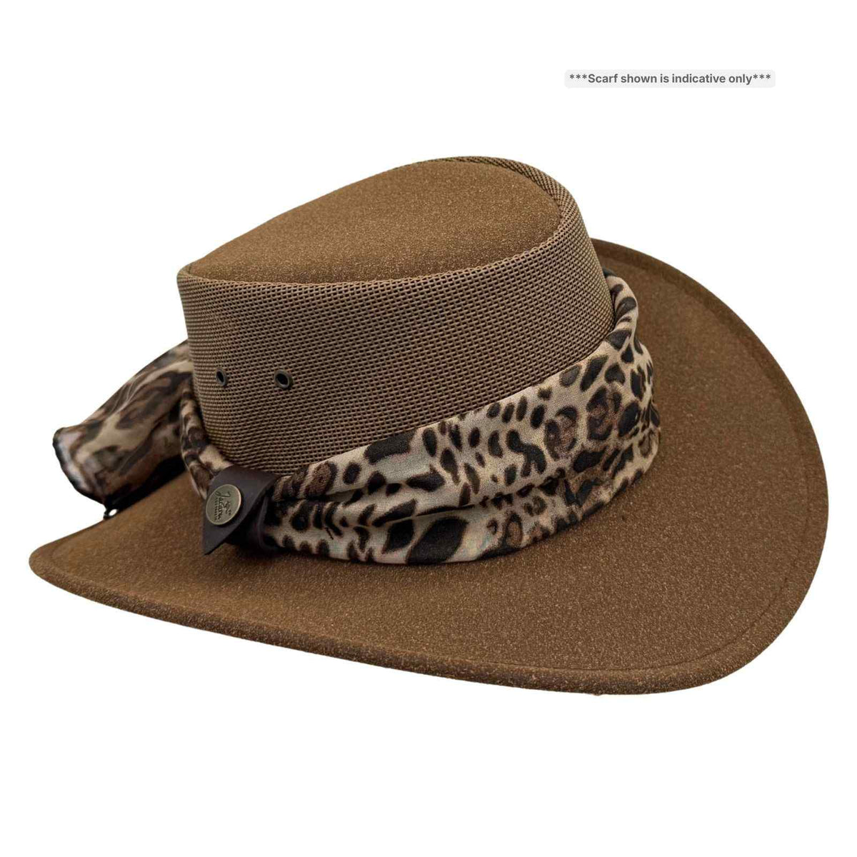 Jacaru 1023 Horizon Womens Vegan Leather Breeze Hat with Scarf - Mesh Crown (Made in Australia)