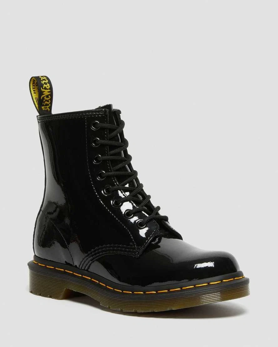 Dr. Martens Womens Leather 1460 Boots Shoes in Black Patent Lamper