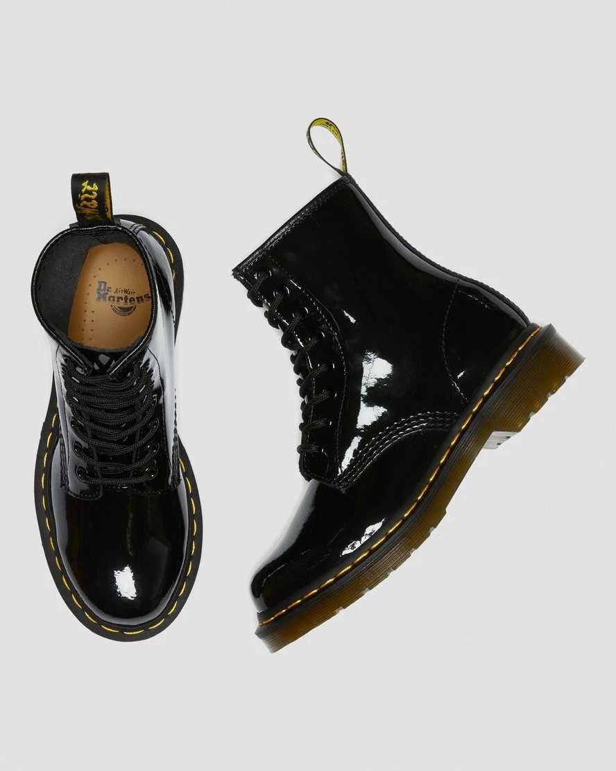 Dr. Martens Womens Leather 1460 Boots Shoes in Black Patent Lamper