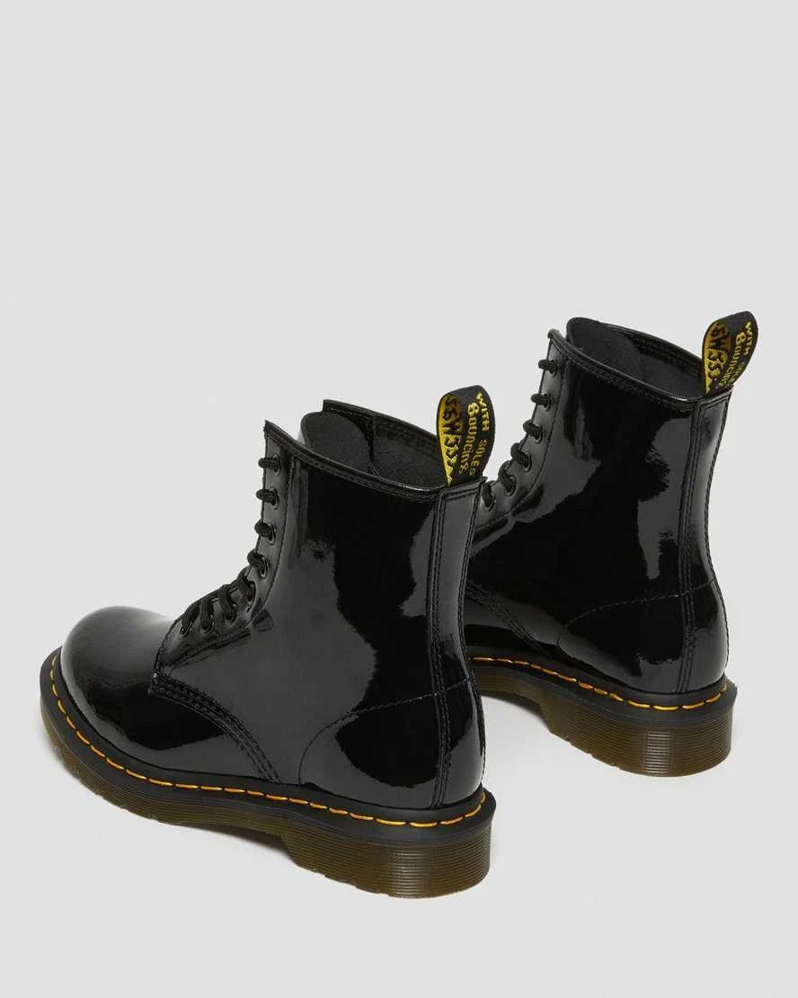 Dr. Martens Womens Leather 1460 Boots Shoes in Black Patent Lamper