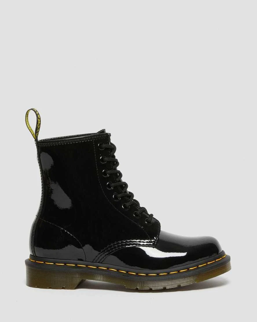 Dr. Martens Womens Leather 1460 Boots Shoes in Black Patent Lamper