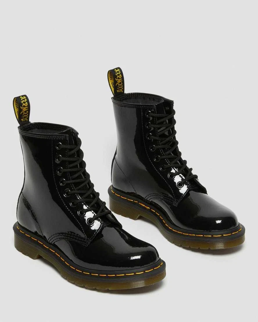 Dr. Martens Womens Leather 1460 Boots Shoes in Black Patent Lamper
