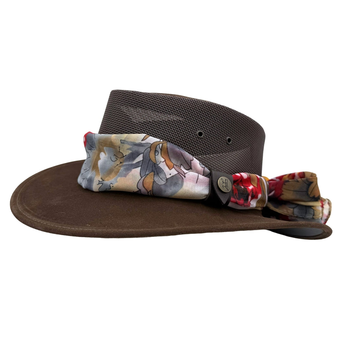 Jacaru 1022 Shady Lady Womens Suede Leather Breeze Hat - Mesh Crown & Chiffon Scarf (Made in Australia)