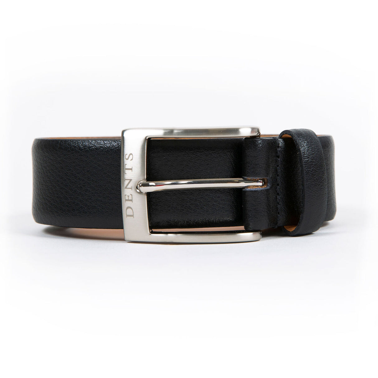 Dents Men’s Heritage Lined Matt Full-Grain Leather Belt with Satin Nickel Buckle in Black