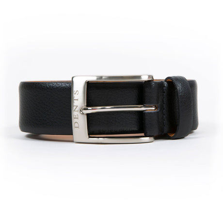 Dents Men’s Heritage Lined Matt Full-Grain Leather Belt with Satin Nickel Buckle in Black