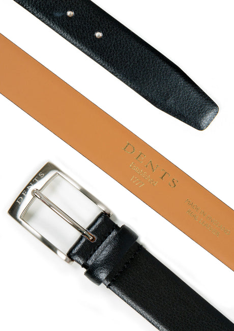 Dents Men’s Heritage Lined Matt Full-Grain Leather Belt with Satin Nickel Buckle in Black
