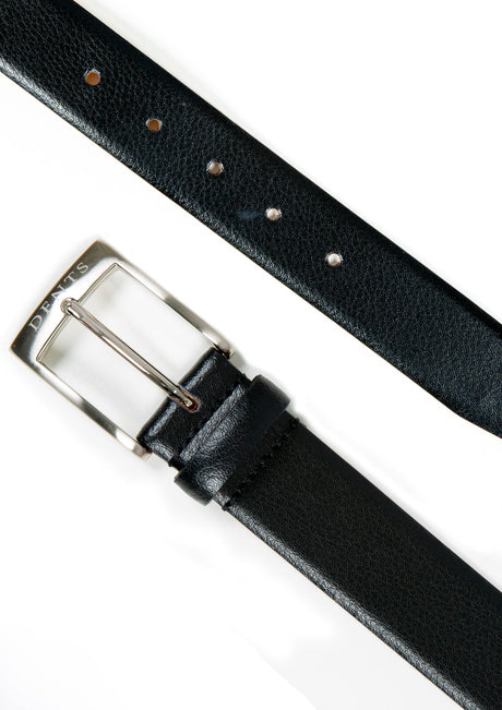 Dents Men’s Heritage Lined Matt Full-Grain Leather Belt with Satin Nickel Buckle in Black