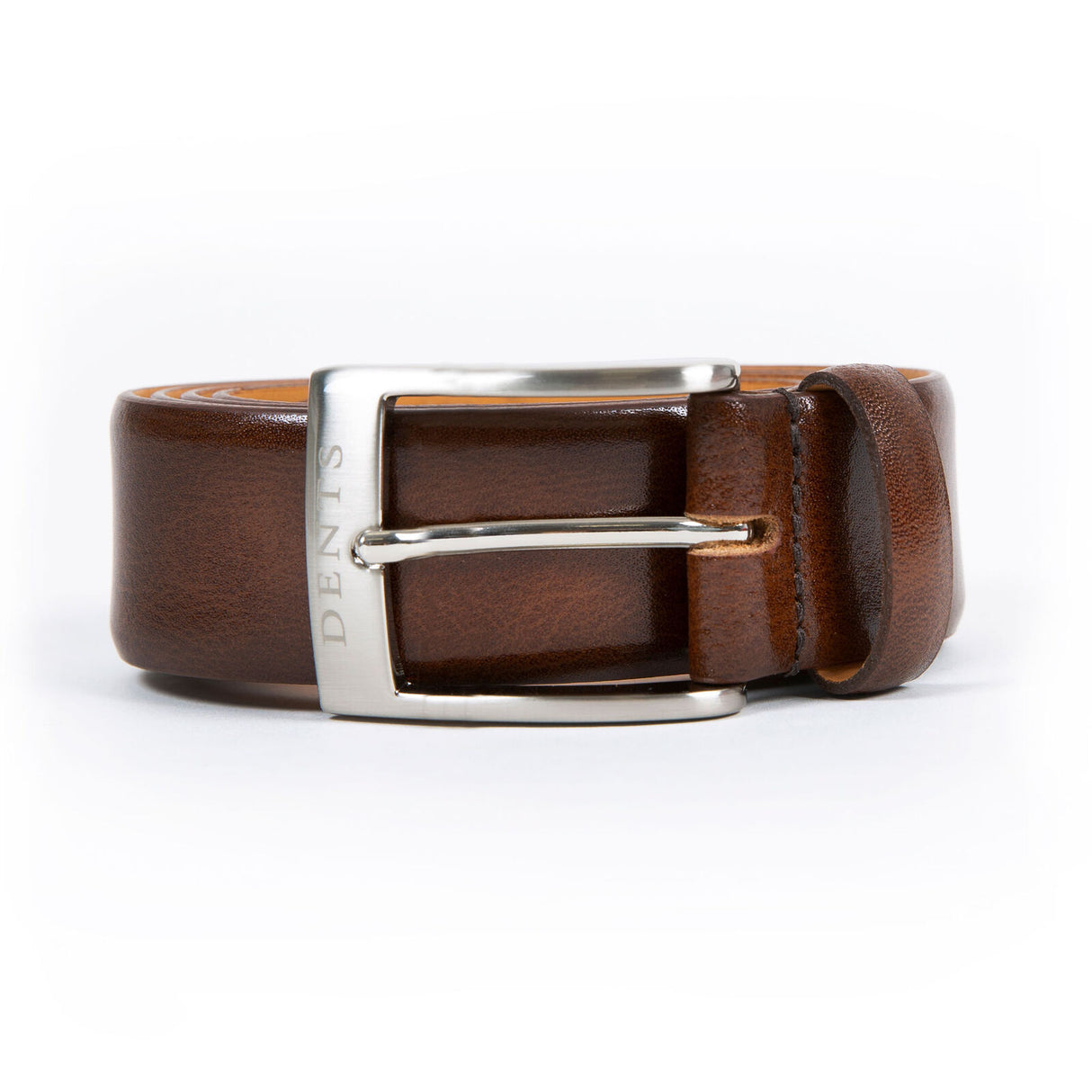 Dents Men’s Heritage Lined Gloss Full-Grain Leather Belt with Satin Nickel Buckle in Brown