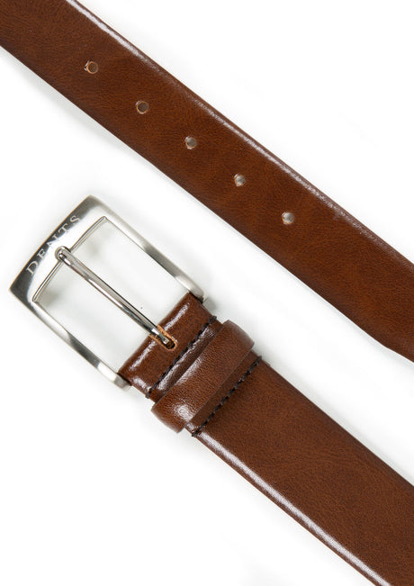 Dents Men’s Heritage Lined Gloss Full-Grain Leather Belt with Satin Nickel Buckle in Brown