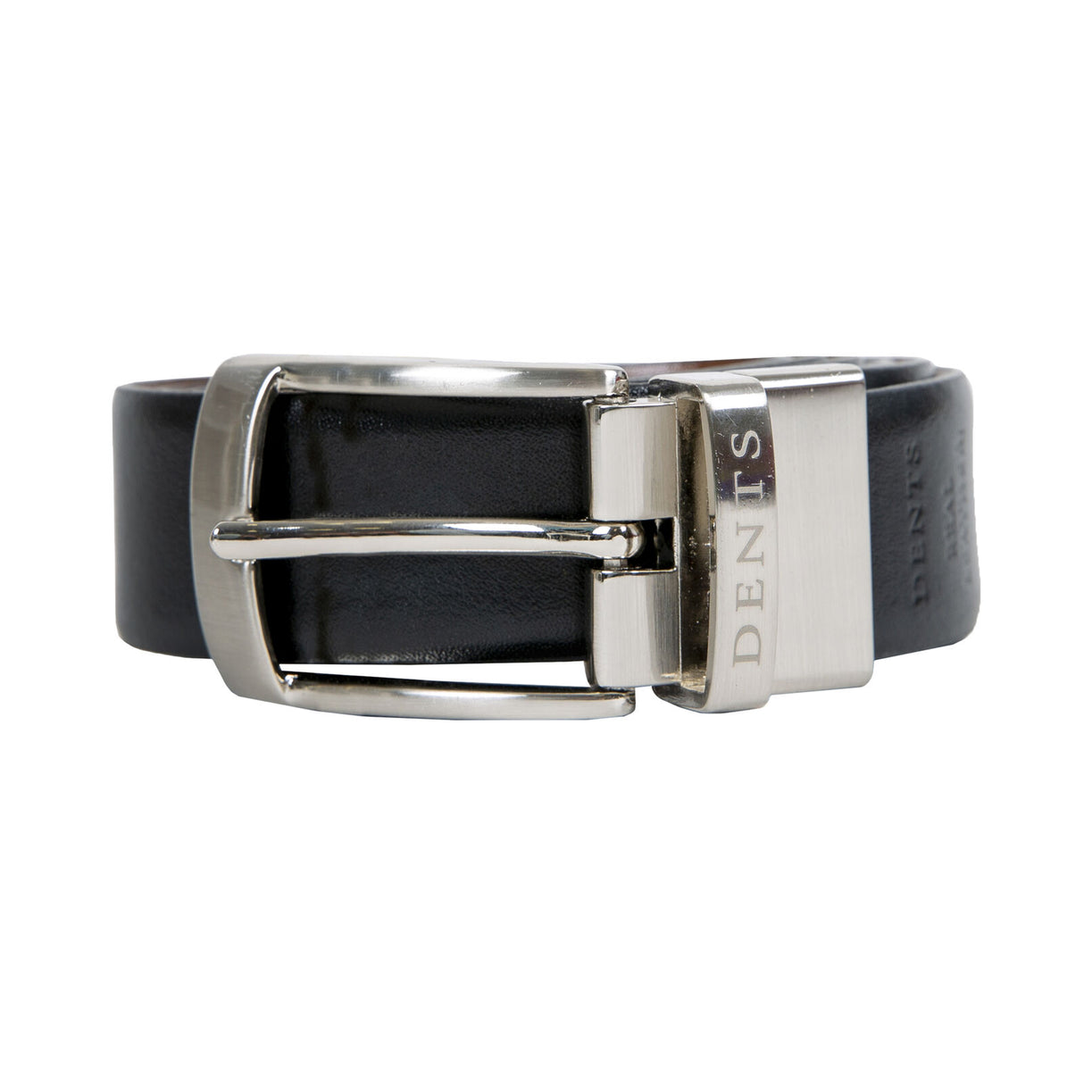 Dents Men’s Heritage Reversible Gloss Full-Grain Leather Belt with Satin Nickel Buckle in Black/Tan