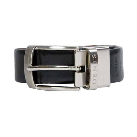 Dents Men’s Heritage Reversible Gloss Full-Grain Leather Belt with Satin Nickel Buckle in Black/Tan