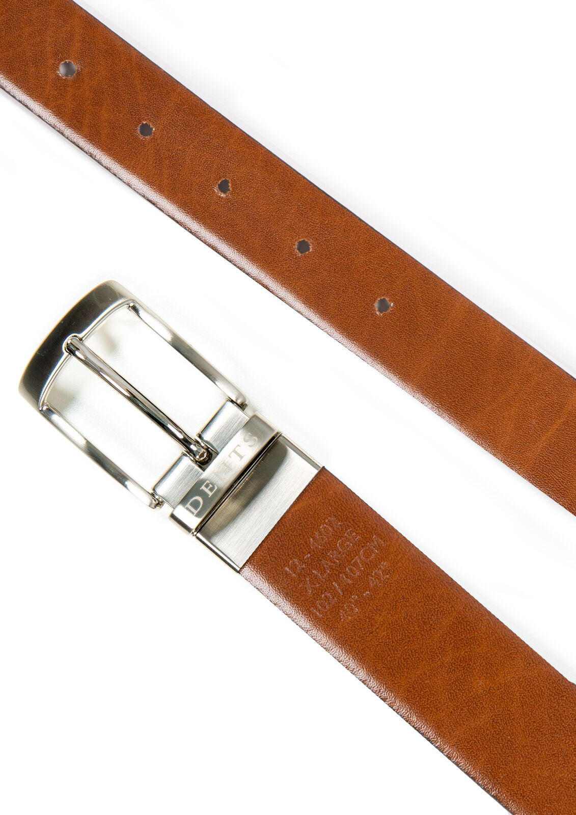 Dents Men’s Heritage Reversible Gloss Full-Grain Leather Belt with Satin Nickel Buckle in Black/Tan