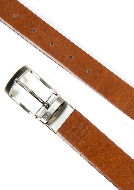 Dents Men’s Heritage Reversible Gloss Full-Grain Leather Belt with Satin Nickel Buckle in Black/Tan