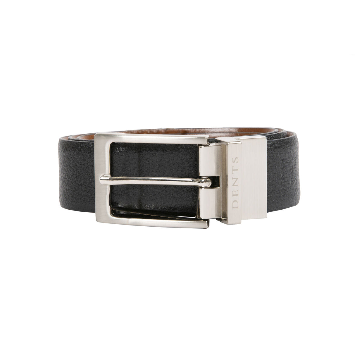 Dents Men’s Heritage Reversible Full-Grain Leather Belt with Satin Nickel Buckle in Black/Tan