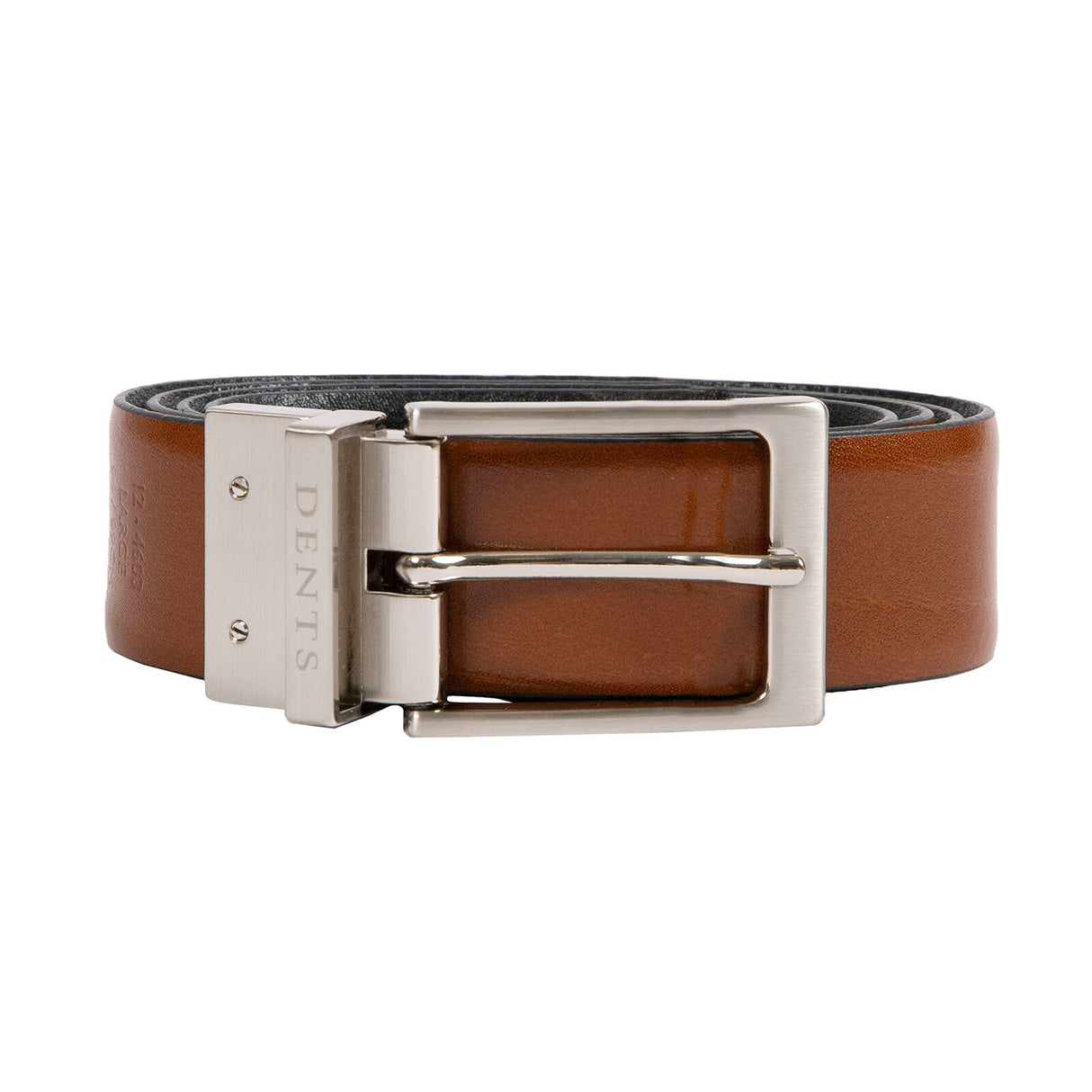 Dents Men’s Heritage Reversible Full-Grain Leather Belt with Satin Nickel Buckle in Black/Tan