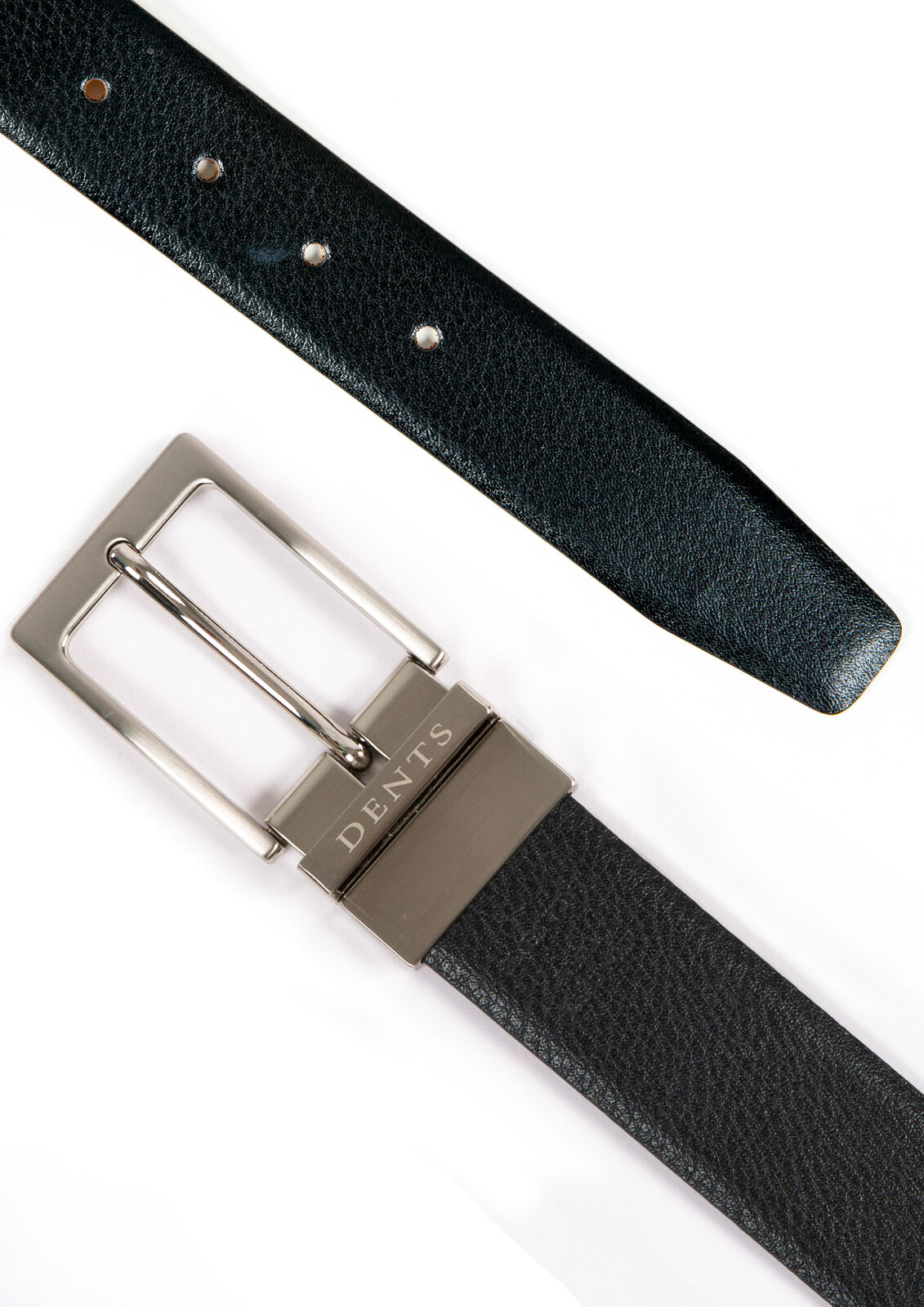 Dents Men’s Heritage Reversible Full-Grain Leather Belt with Satin Nickel Buckle in Black/Tan