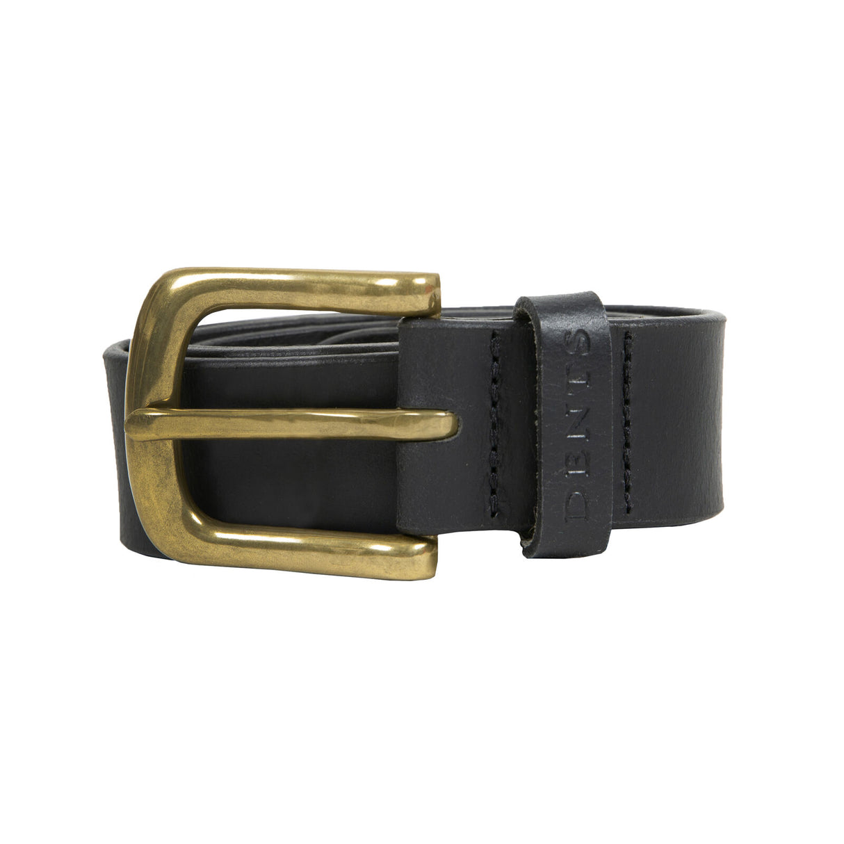 Dents Men’s Heritage Lined Full-Grain Leather Belt with Brass Buckle in Black