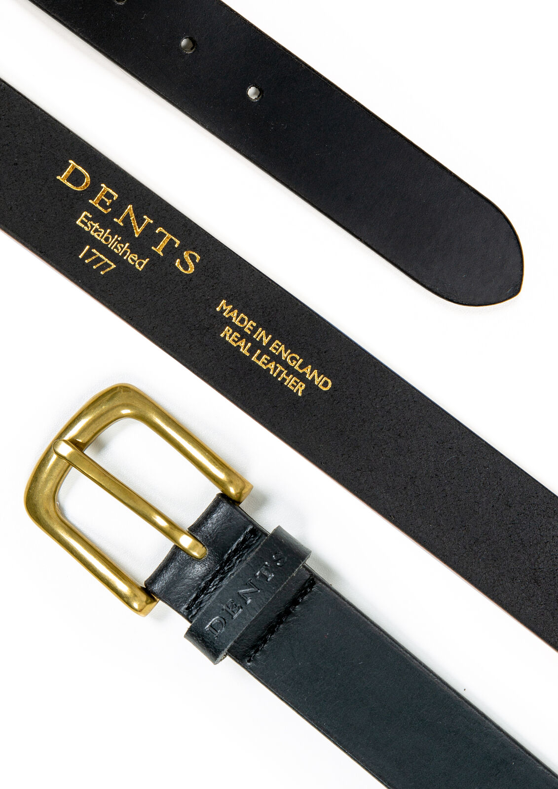 Dents Men’s Heritage Lined Full-Grain Leather Belt with Brass Buckle in Black