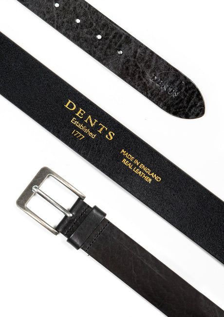 Dents Men’s Heritage Full-Grain Leather Belt with Antique Pewter Buckle in Black
