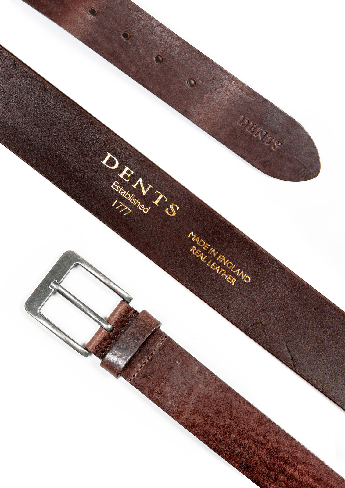 Dents Men’s Heritage Full-Grain Leather Belt with Antique Pewter Buckle in Brown