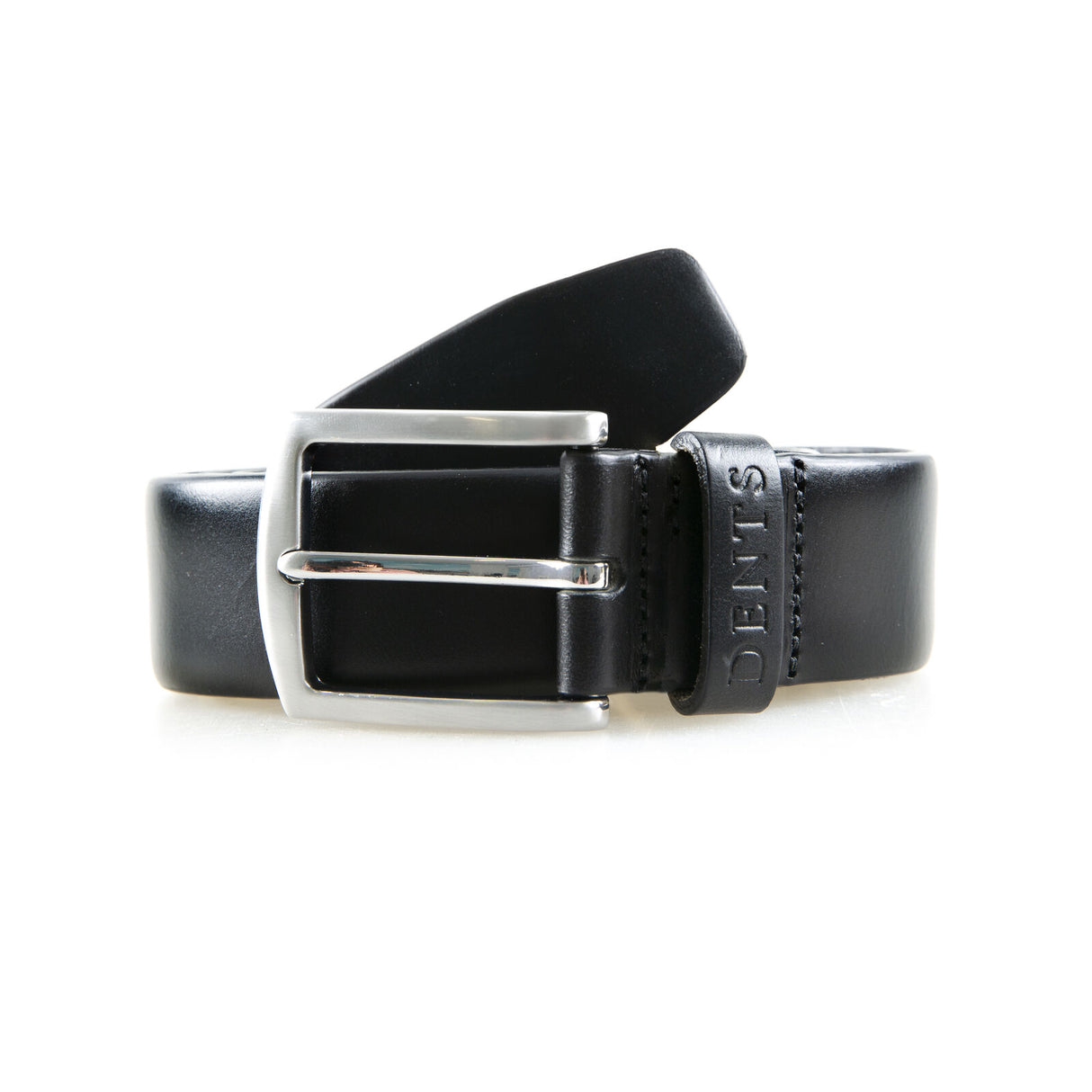 Dents Men’s Heritage Full-Grain Leather Belt with Satin Nickel Buckle in Black