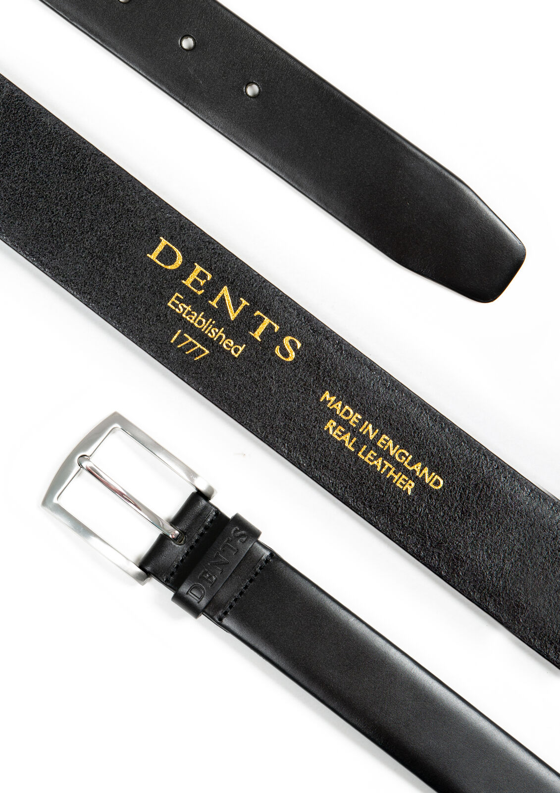 Dents Men’s Heritage Full-Grain Leather Belt with Satin Nickel Buckle in Black