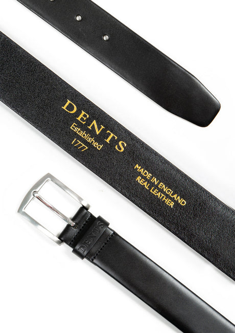 Dents Men’s Heritage Full-Grain Leather Belt with Satin Nickel Buckle in Black