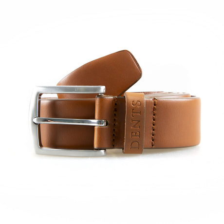 Dents Men’s Heritage Full-Grain Leather Belt with Satin Nickel Buckle in Tan