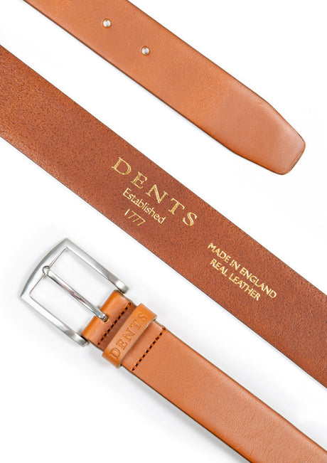 Dents Men’s Heritage Full-Grain Leather Belt with Satin Nickel Buckle in Tan