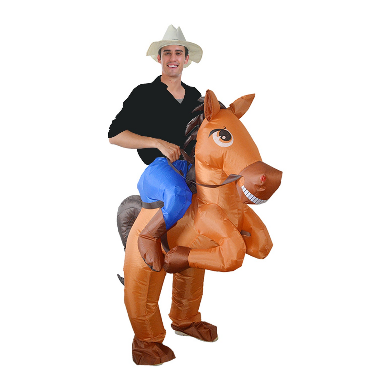 Adult Inflatable Horse Costume Party Brown Halloween w/ Hat & Fan