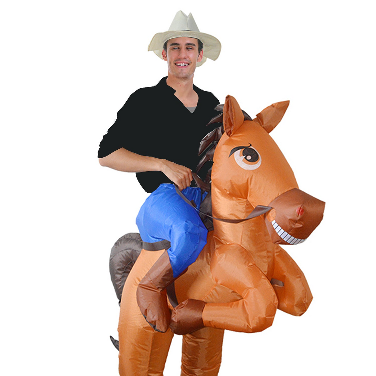Adult Inflatable Horse Costume Party Brown Halloween w/ Hat & Fan