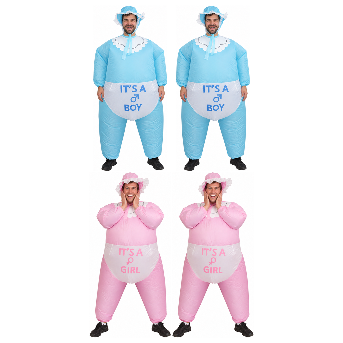 Gender Reveal Inflatable Baby Group Costume Set - 2x It's a Boy + 2x It's a Girl (Baby Shower Party)