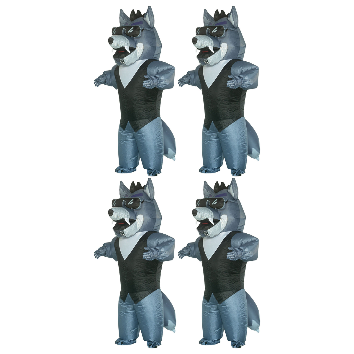 4x Adult Grey Inflatable Wolf Group Costume Bulk Pack w/ Fans - One Size Halloween & Fancy Dress Party