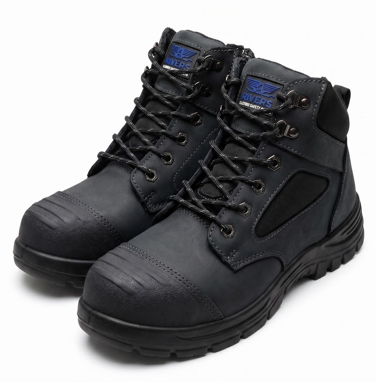 Rivers Olson Leather Steel Cap Toe Safety Work Boots - Black (Lace-Up Shoes)