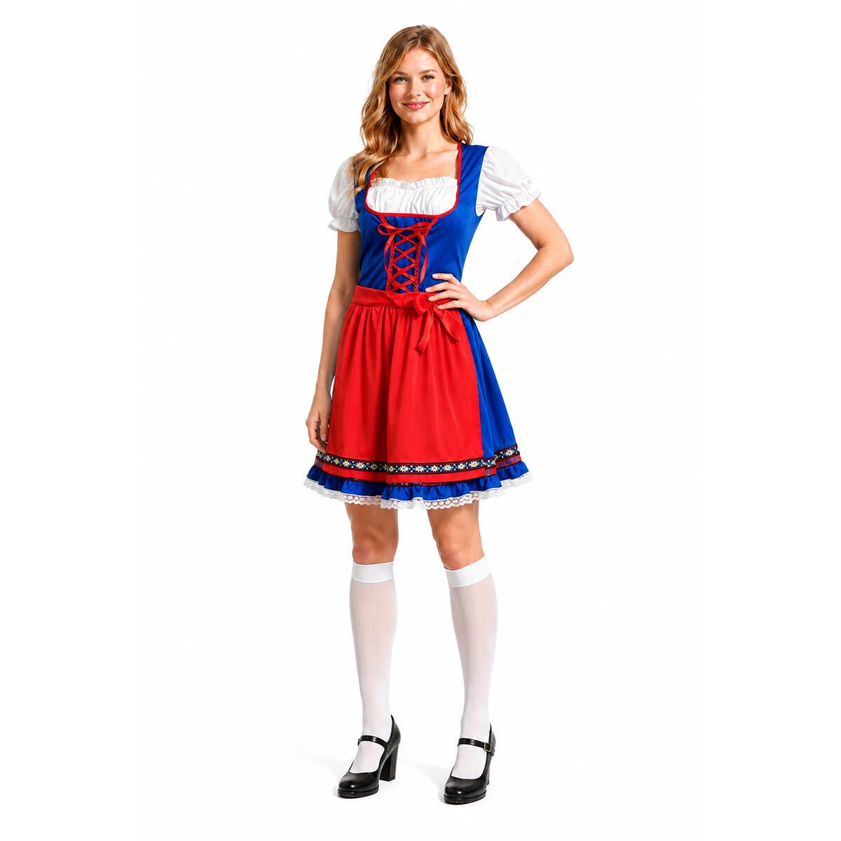 Womens Bavarian Lady Beer Maid Costume - Blue (Oktoberfest Party)