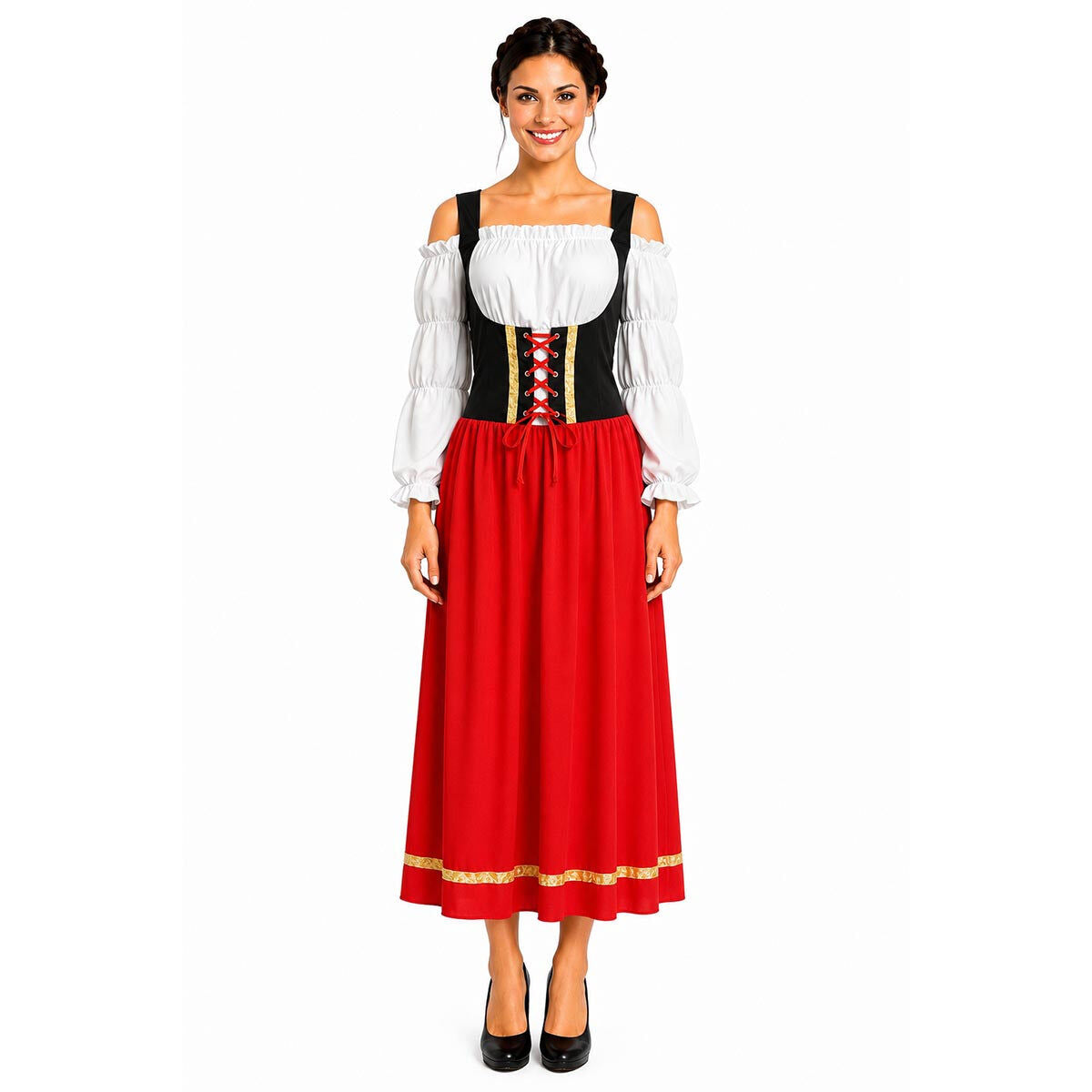 Womens Bavarian Oktoberfest Beer Lady Party Halloween Costume (Red)