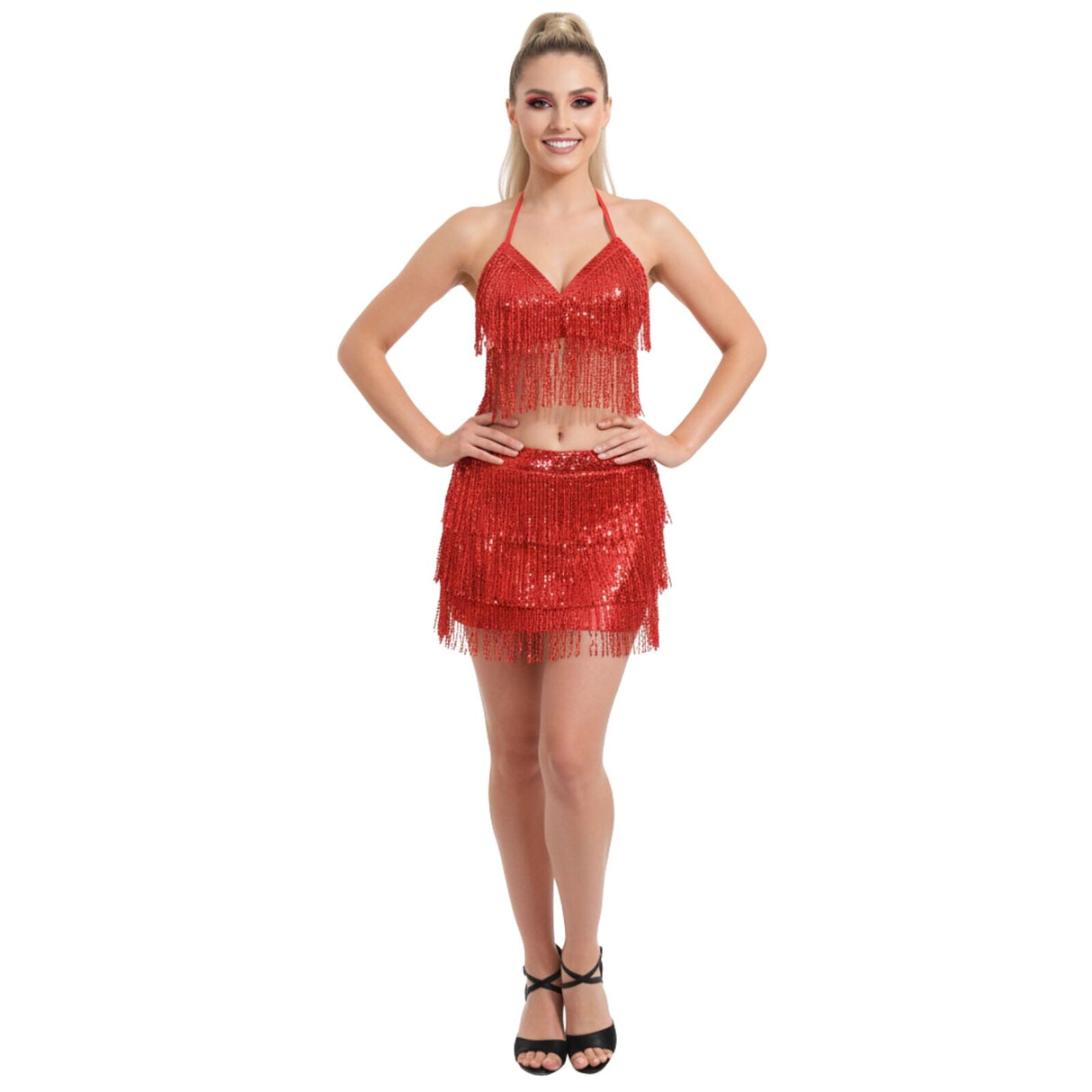 Adult Red Sequin Fringe Top - Womens Belly Dancer Costume