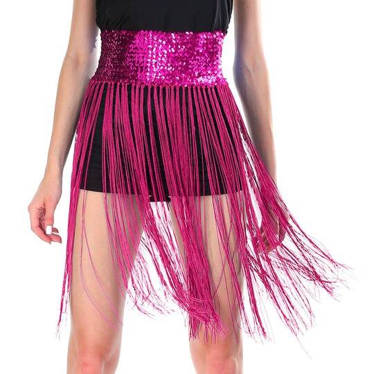 Sequin Belt w/Fringe Skirt 20s Flapper Dance Costume Party - Hot Pink