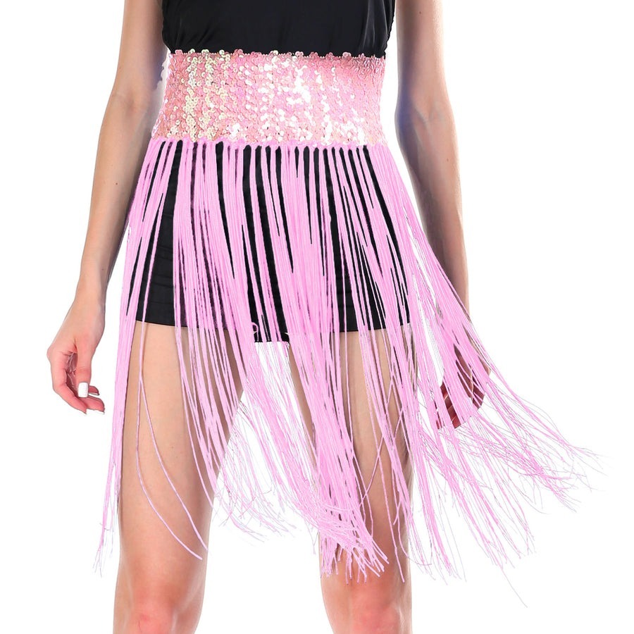 Sequin Belt w/Fringe Skirt 20s Flapper Dance Costume Party - Light Pink
